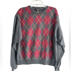 Daniel Gray Sweater Mens Large Argyle Pullover Gray 100% Cotton Golf Classic
